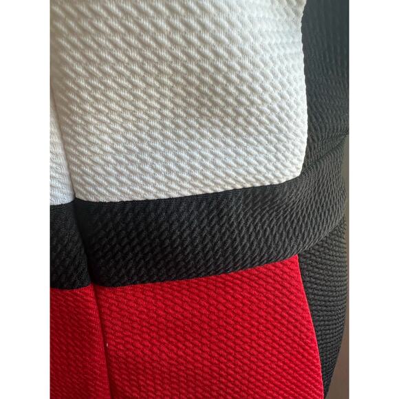 R&K Red Black and White Stretch Midi Sleeve Sheath Career Formal Dress Size 18 - Picture 7 of 11